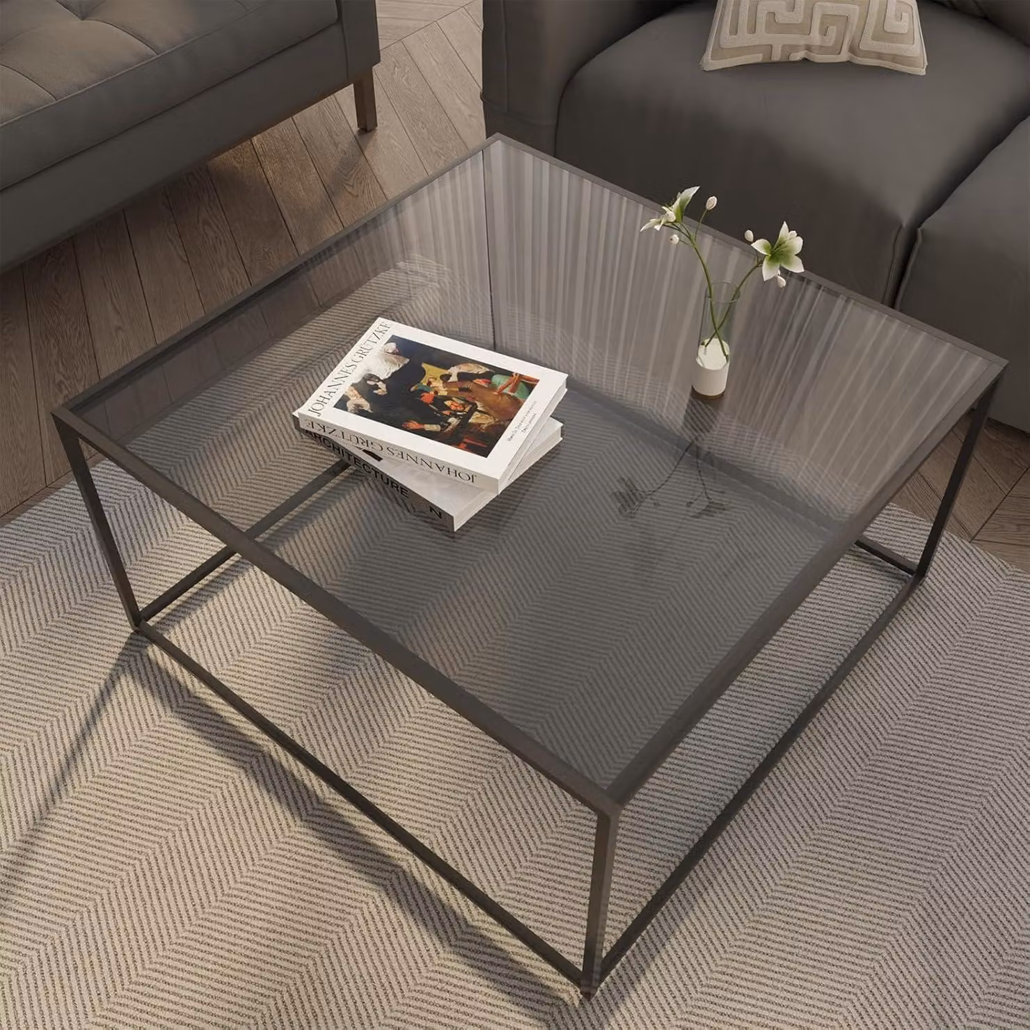 Tavolino da caffè, tavolino rotondo in vetro da 4 mm, nero, design moderno con struttura in metallo, ideale per soggiorno, balcone, ufficio. Tavolino in vetro