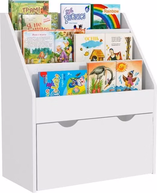 Libreria per bambini Xylo in legno bianco con cassetti e ripiani L: 62,5 cm, P: 30 cm, H: 70 cm