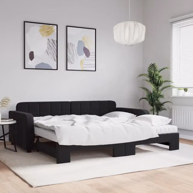 Divano Letto Estraibile vidaXL in Velluto Nero con Cassetto per Soggiorno e Camera da Letto L/P: 90 x 200 cm – 1