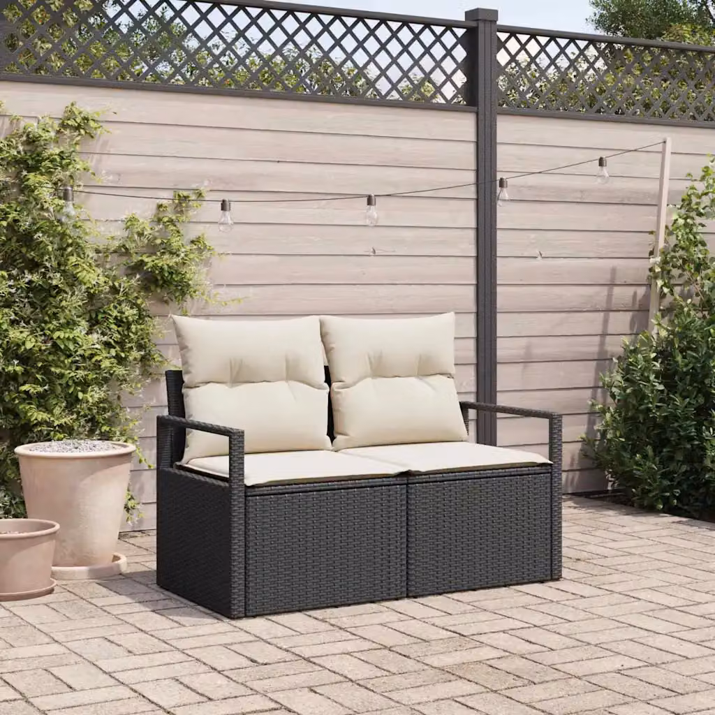 Divano da giardino moderno vidaXL in polyrattan con cuscini, grigio e nero, L 120 x P 62 x H 69 cm