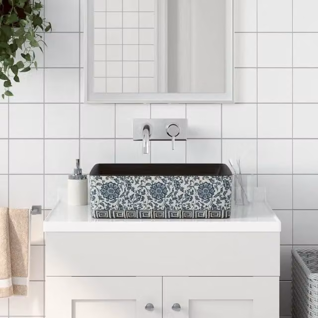 Lavabo da appoggio rettangolare vidaXL in ceramica nero e blu L: 46 cm, P: 35,5 cm, H: 13 cm – 1