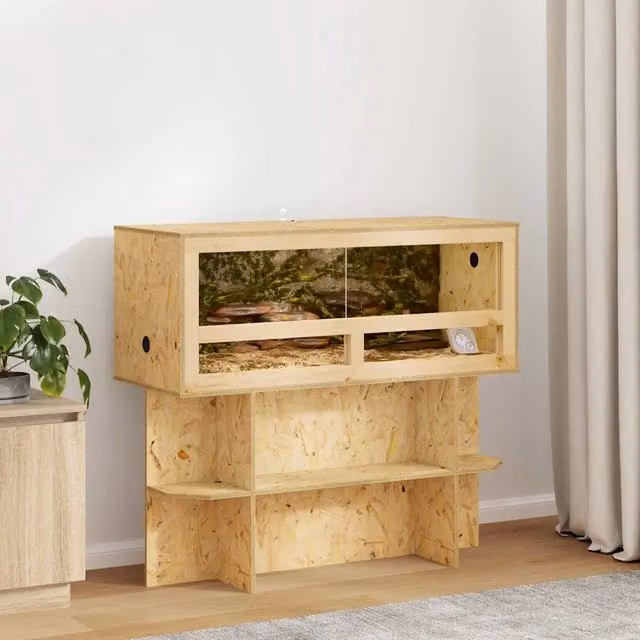 Terrario vidaXL in legno e vetro color marrone e beige L: 100 cm, P: 40 cm, H: 90 cm – 1