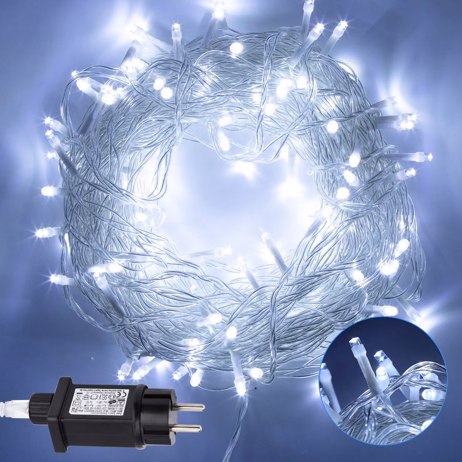 Izrielar LED luci fiabesche 10M 100LEDs con 8 modalità per interno Natale festa giardino operazione stella scintillante effetto decorazione bianco freddo