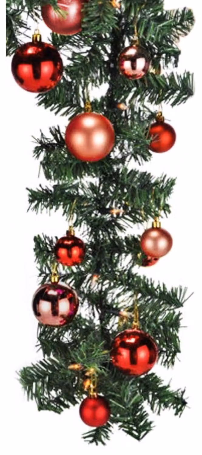 Ghirlanda di abete LED extra-large, lunghezza 540 cm, con 70 LED, inclusi 30 ornamenti a forma di sfera rossa