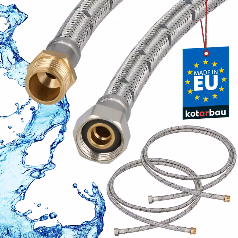 KOTARBAU® 2 Pezzi Tubo Flessibile per Rubinetto 3/8" x 3/8" Rinforzato 200cm Tubo Flessibile Rubinetto Cucina Maschio x Femmina Acciaio Inox