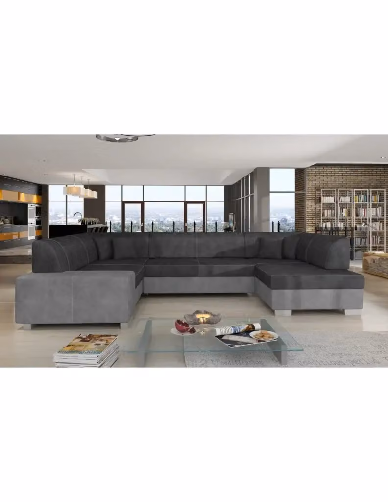 Divano panoramico a U HAVANA MEUBLORAMA Grigio cemento, modello da 6 posti con meccanismo Delfino e funzione letto – 2