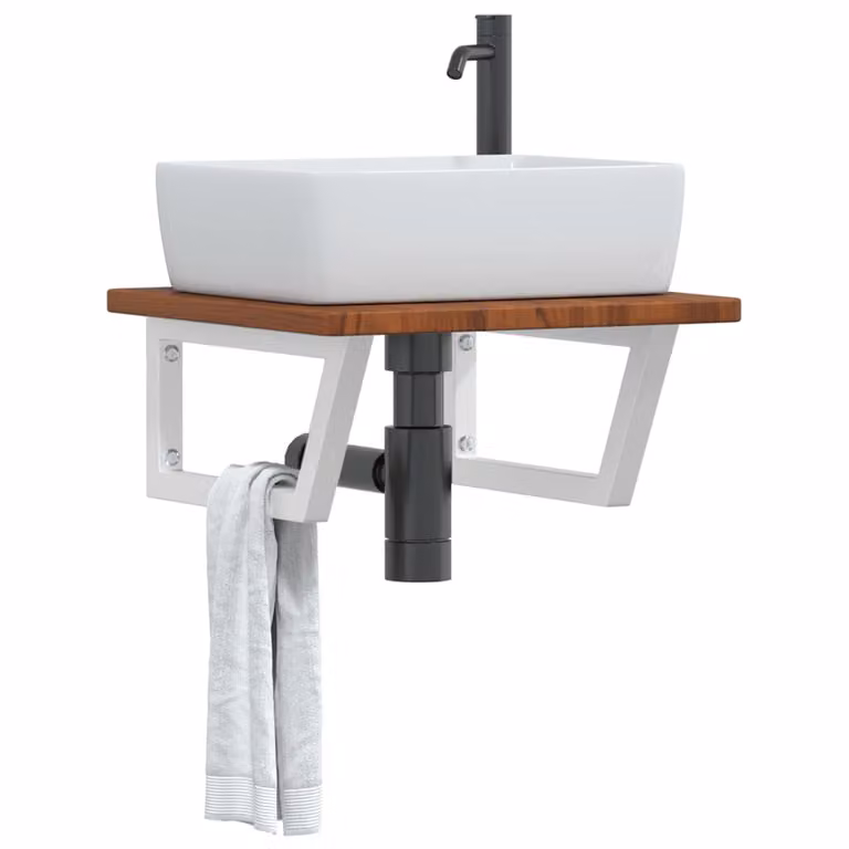 vidaXL Ripiano a Parete per Lavabo Moderno in Rovere e Metallo, Bianco e Marrone