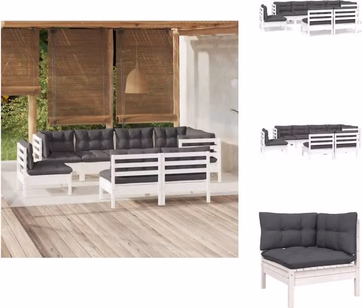 vidaXL set salotto da giardino 8 pezzi con cuscini in legno di pino massiccio bianco - Set di mobili da giardino