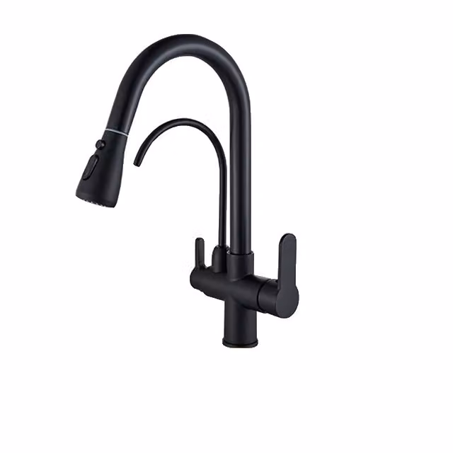 Rubinetto da cucina, acqua depurata, doppia maniglia, nero A