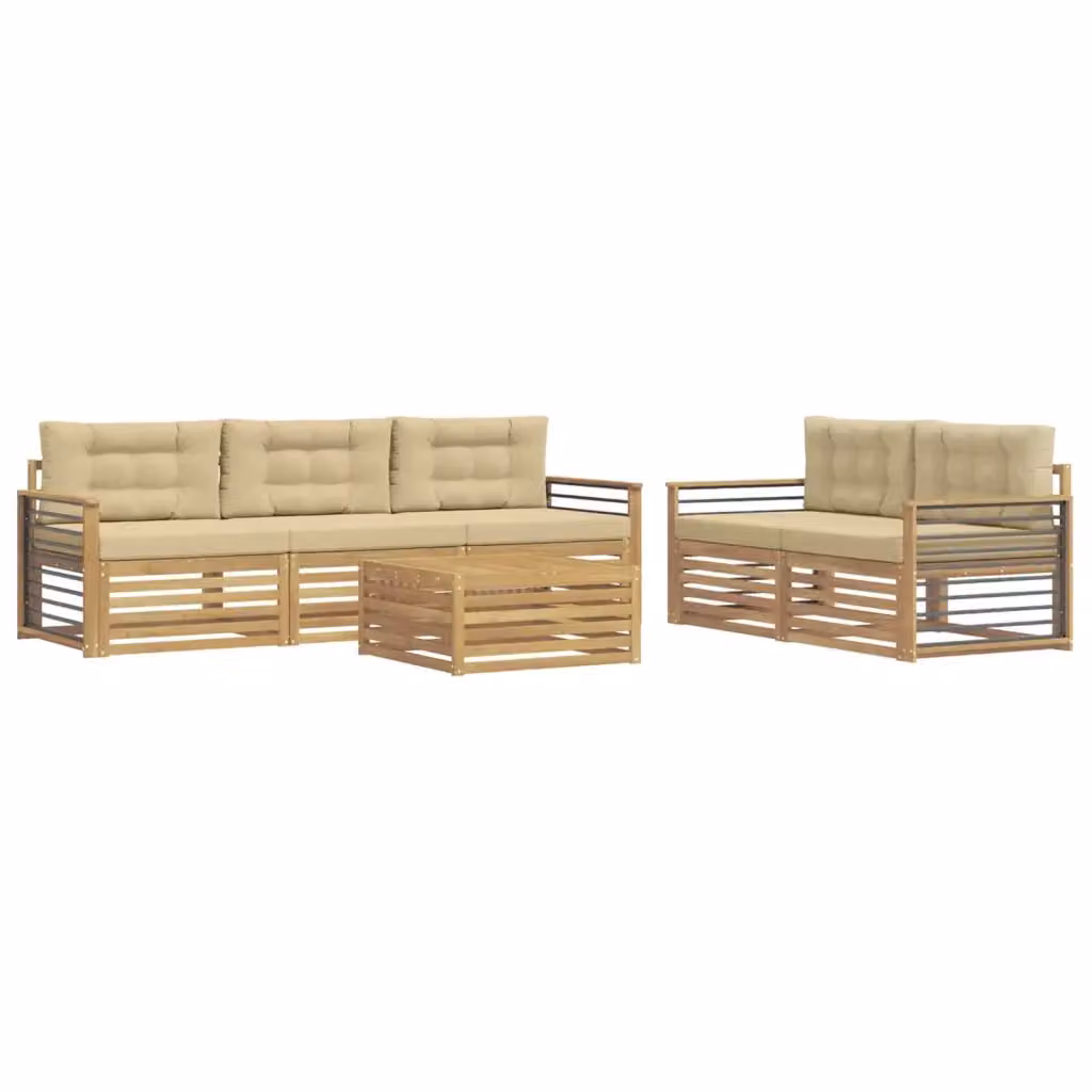 Set di mobili da giardino vidaXL composto da 6 pezzi con divano a 3 posti, poltrone e tavolino da caffè in legno di acacia bianco e beige – 2
