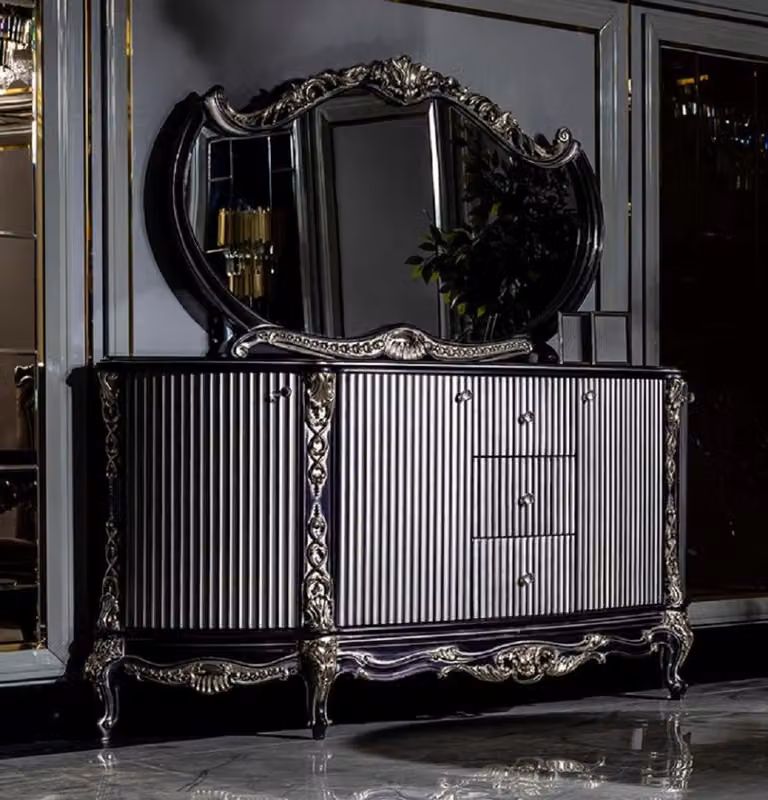 Casa Padrino set di mobili barocchi viola / bianco / oro - 1 credenza con 2 porte e 3 cassetti e 1 specchio - Mobili barocchi fatti a mano - Nobili e magnifici
