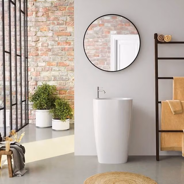 Lavabo freestanding 53x40cm in ceramica bianco lucido con troppopieno | Weddell