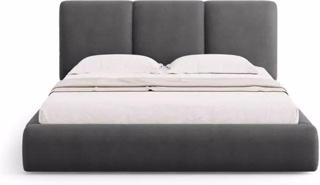 Letto con cassettone e testiera Nicolas Cosmopolitan Design in ciniglia grigio scuro L/P/H: 180 x 200 x 123 cm