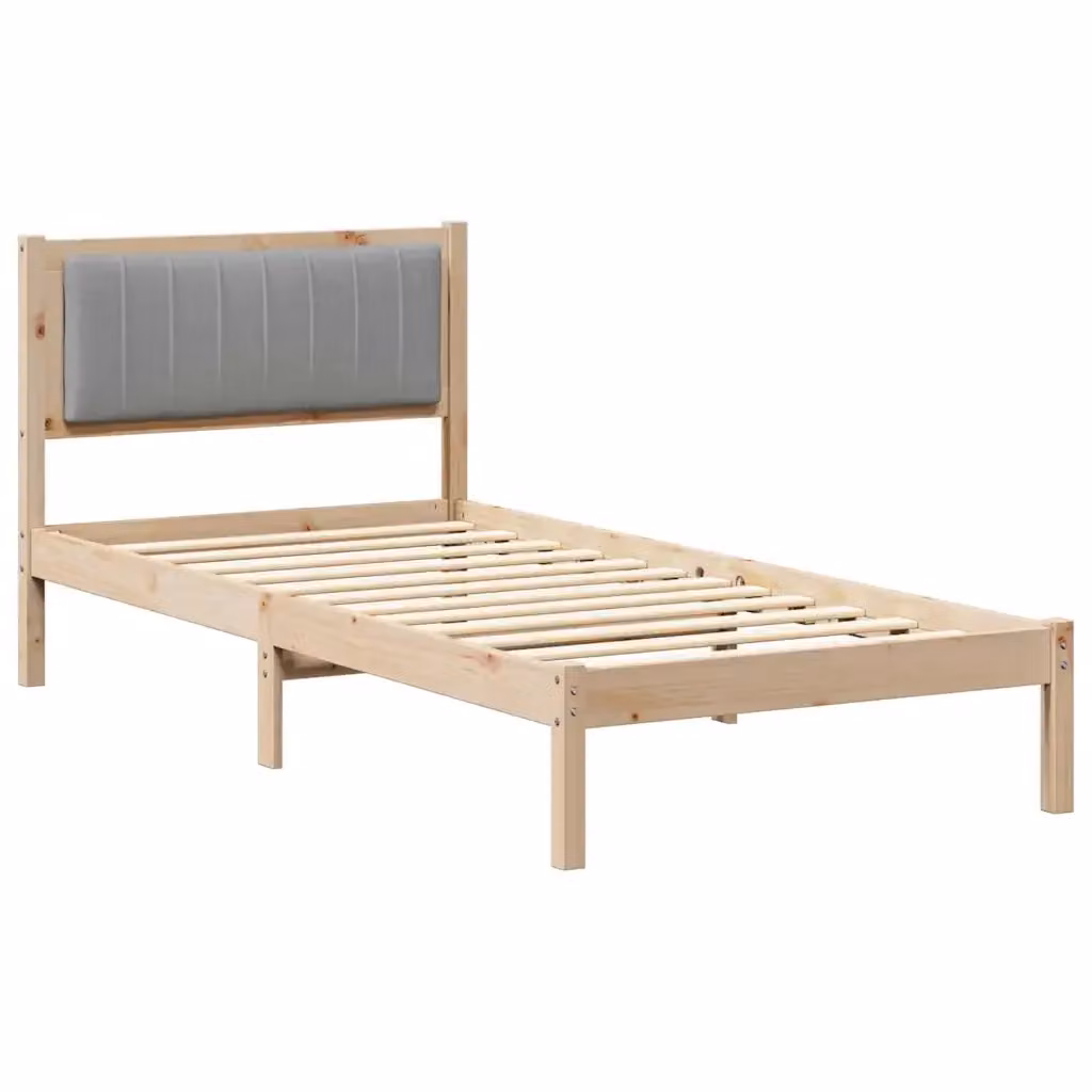 Letto con Testiera Rivestita vidaXL in Legno di Pino e Tessuto Grigio, L/P/H: 90 x 190 cm – 2