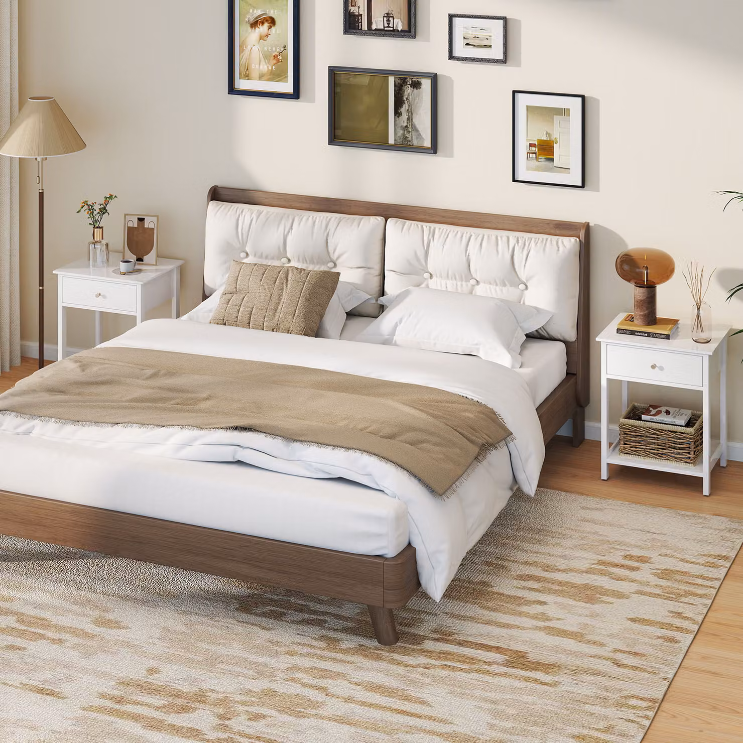 Comodino Costway in legno con cassetto e scaffale aperto, tavolino moderno bianco per soggiorno o camera da letto
