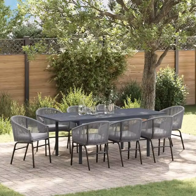 Set da pranzo per giardino e terrazza vidaXL in polyrattan grigio, 9 pezzi – 1