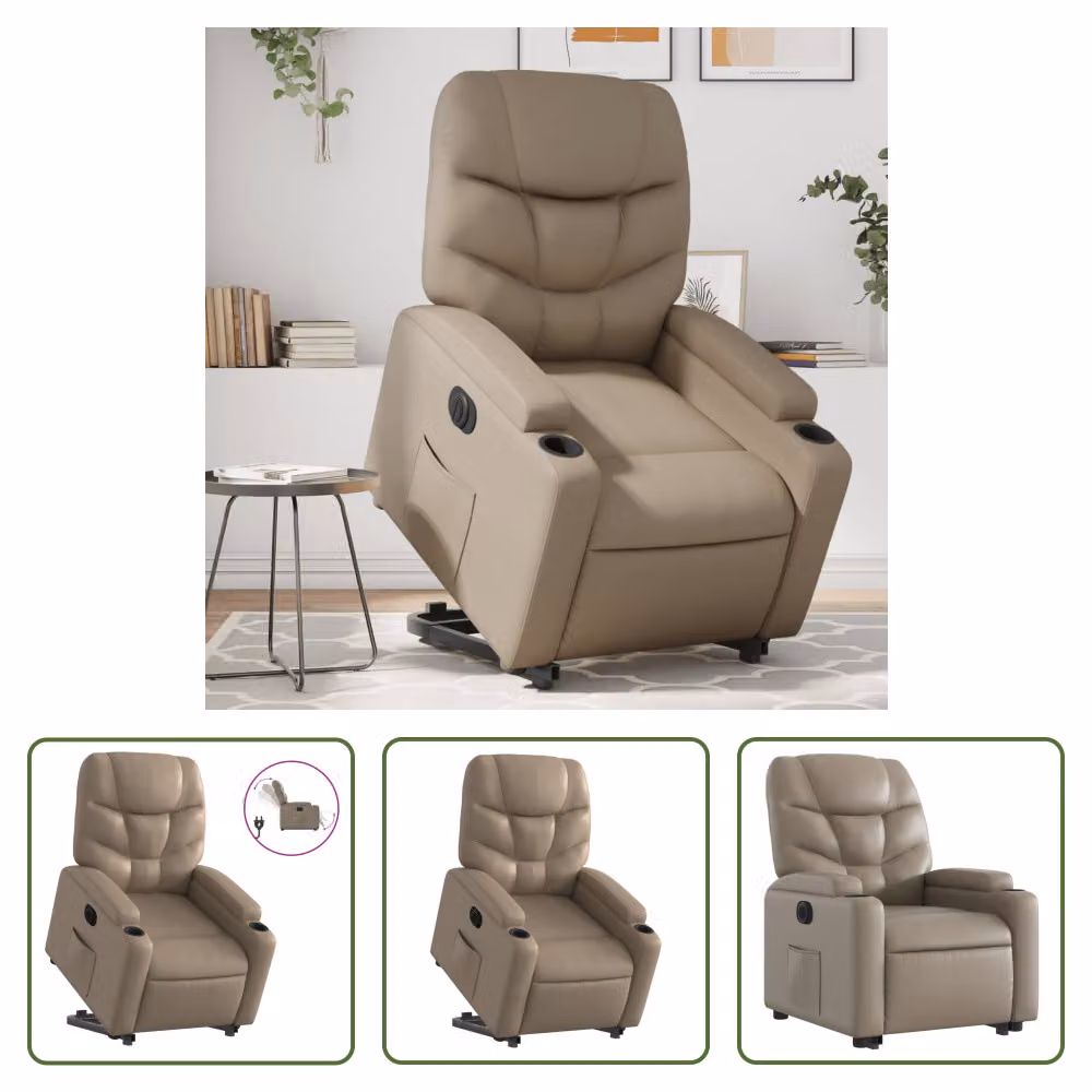 The Living Store Poltrona relax con supporto elettrico Cappuccino in ecopelle