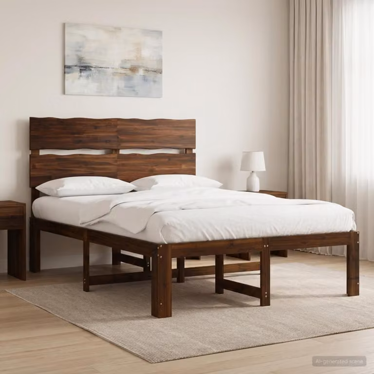 vidaXL Letto matrimoniale ROSTOCK in legno di acacia marrone con testiera L/P/H: 195.5 x 124.0 x 115.0 cm
