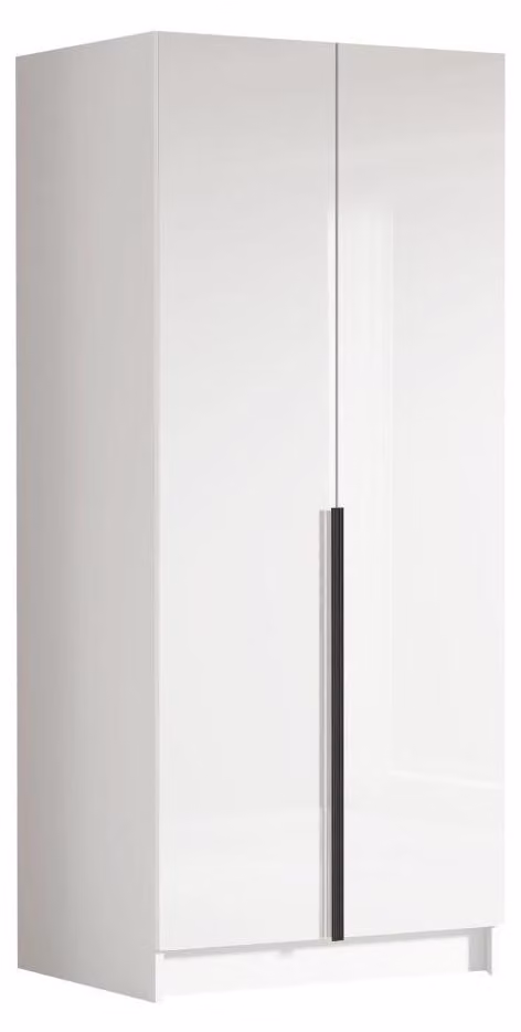 MIRJAN24 Armadio Bono I, camera da letto, armadio con ante a battente, dotato di asta appendiabiti, design moderno, armadio guardaroba, maniglie in metallo (colore: bianco / bianco lucido + nero)