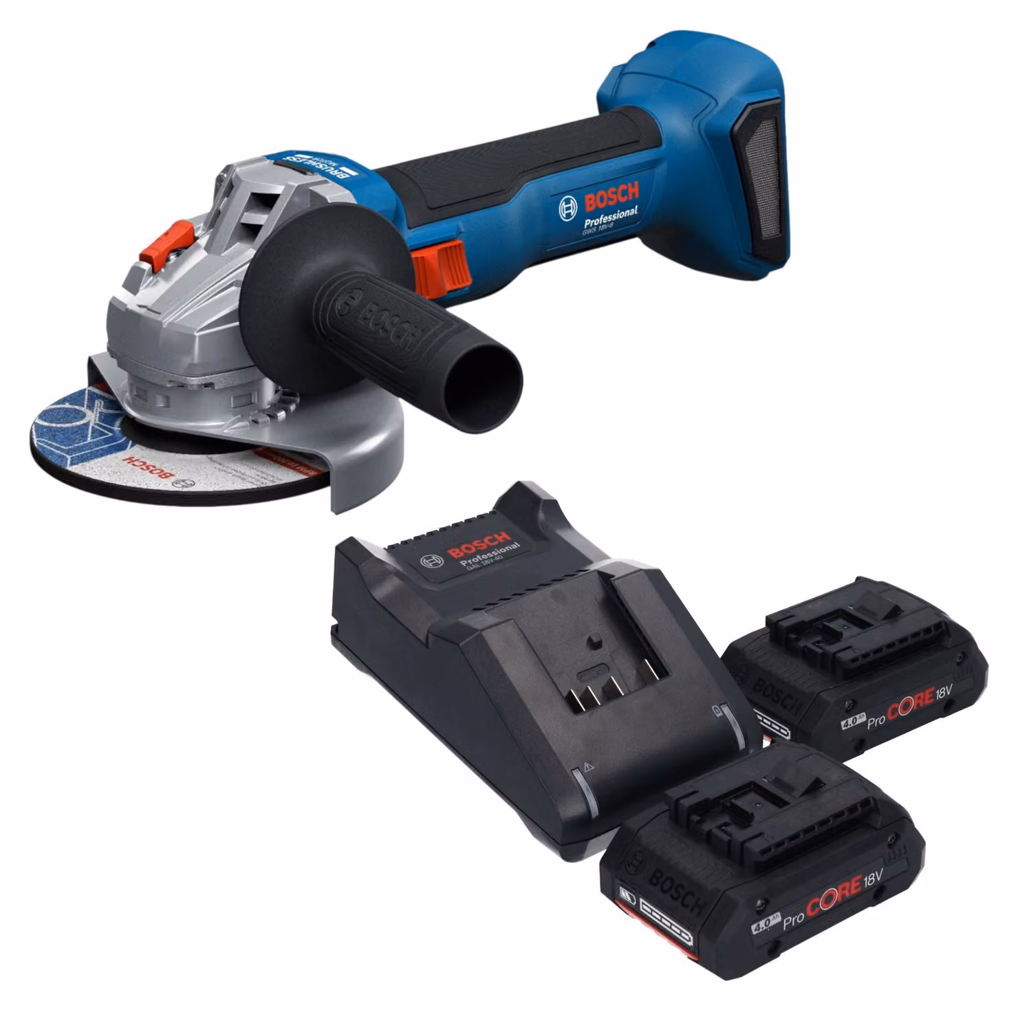 Smerigliatrice angolare a batteria Bosch GWS 18V-8 Professional 18 V 125 mm Brushless + 2 batterie ProCORE da 4,0 Ah + caricabatterie