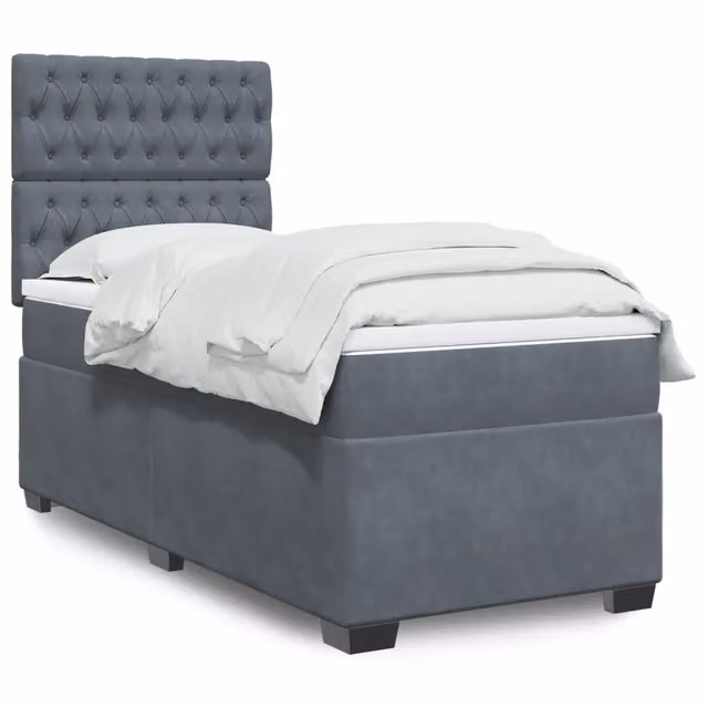 Letto a Molle Ibrido vidaXL con Materasso in Velluto Grigio e Bianco L/P: 100 x 200 cm