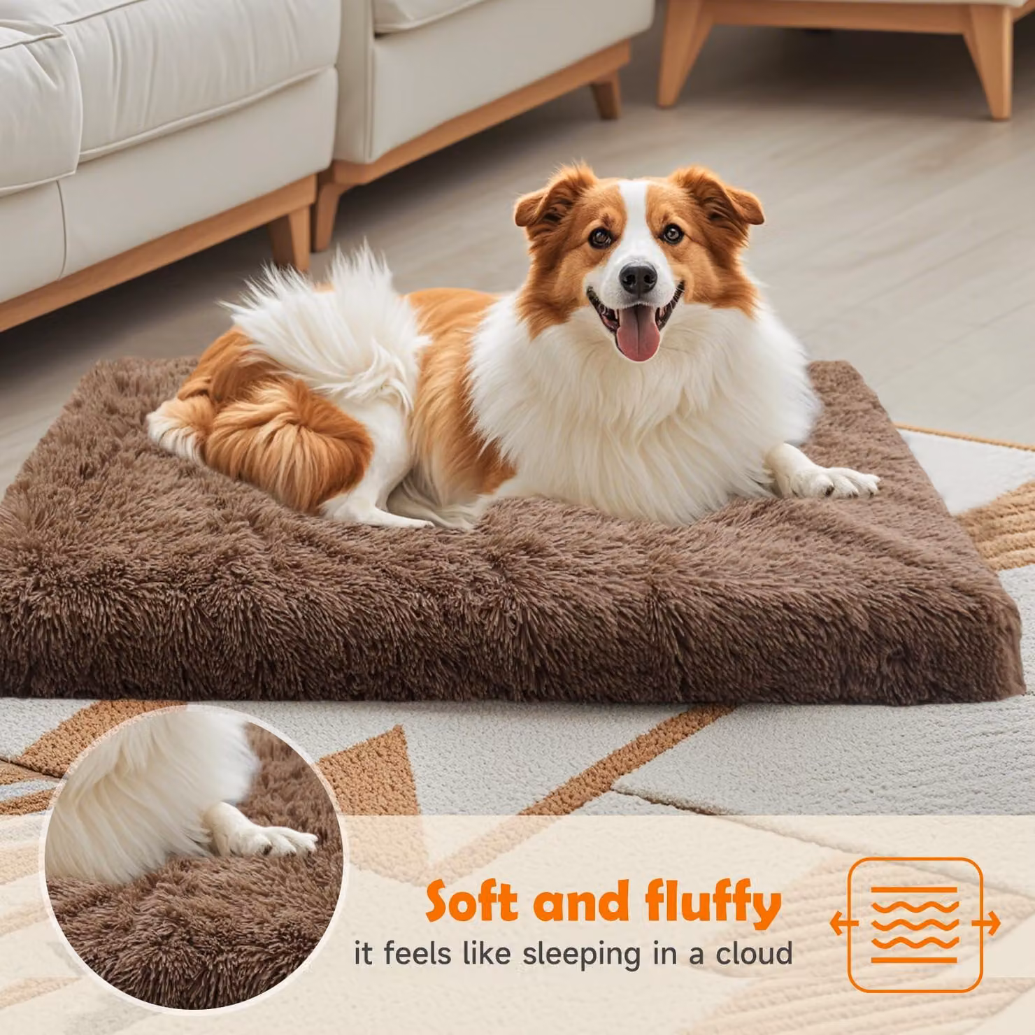 Cuccia per cani, dimensioni 100 x 60 x 10 cm, in peluche, lavabile, color cammello, adatta ai cani