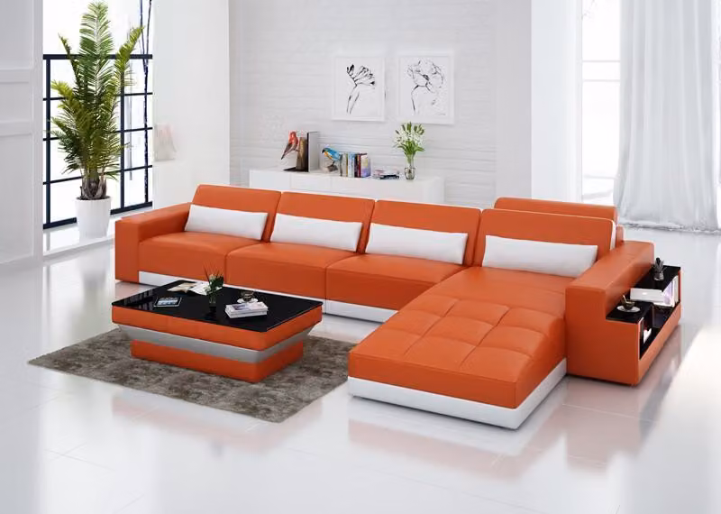 Ledersofa Couch Wohnlandschaft Ecksofa Eck Garnitur Design Modern Sofa G8019C