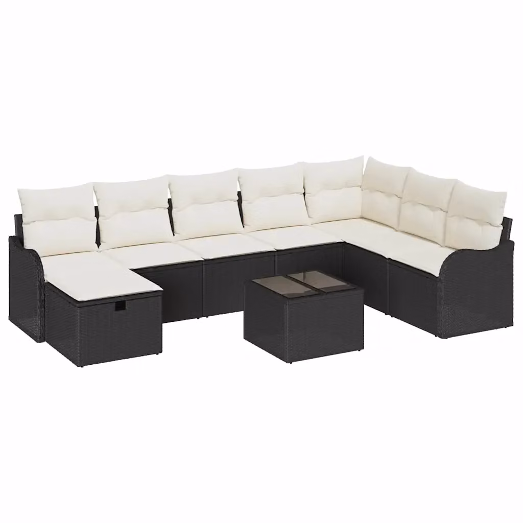 Set Divano da Giardino a L vidaXL 9 Pezzi in Polyrattan Nero e Beige con Cuscini e Tavolino – 2