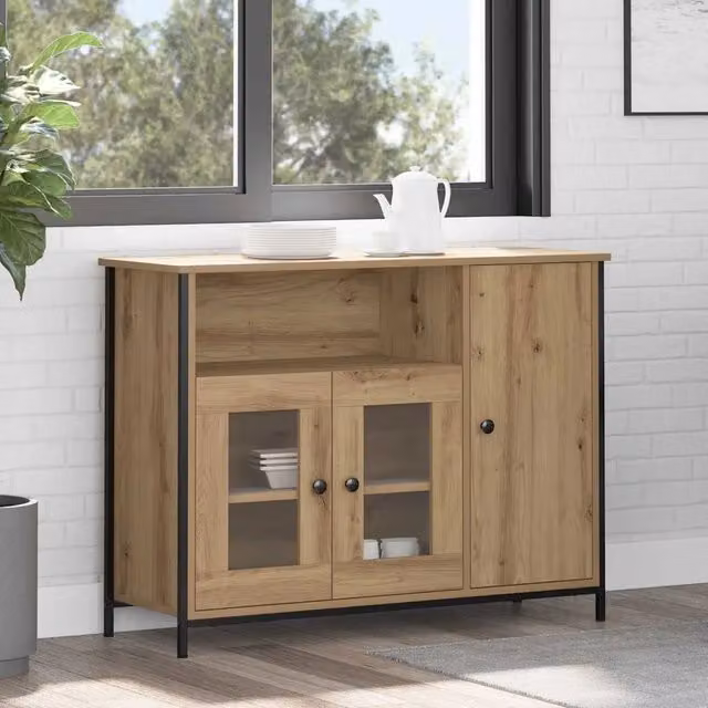 Credenza in stile industrial vidaXL in legno e metallo color rovere, L/P/H: 100 x 35 x 75 cm – 1
