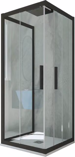 Box doccia Kolors Trio FORTE con 3 lati scorrevoli, vetro trasparente e profilo nero matt, L/P/H: 75 x 80 x 200 cm