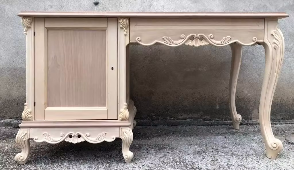 Scrivania classica barocco in legno grezzo Mobili 2G L: 142 cm, P: 61 cm, H: 78 cm – 1