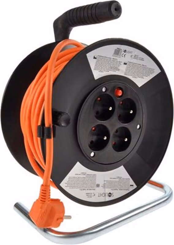 Solight Cavo di prolunga arancione a tamburo 25m, 4 prese, 230V, 1,5mm2 PB03