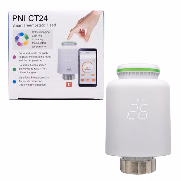 Testa termostatica intelligente PNI CT24 per radiatori, applicazione mobile Tuya Smart