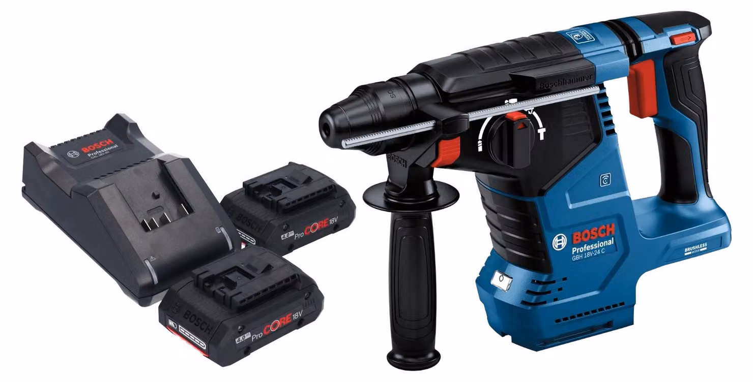 Bosch GBH 18V-24 C Martello rotativo professionale a batteria 18 V 2,4 J Brushless SDS plus + 2x batteria ricaricabile ProCORE 4,0 Ah + caricabatterie