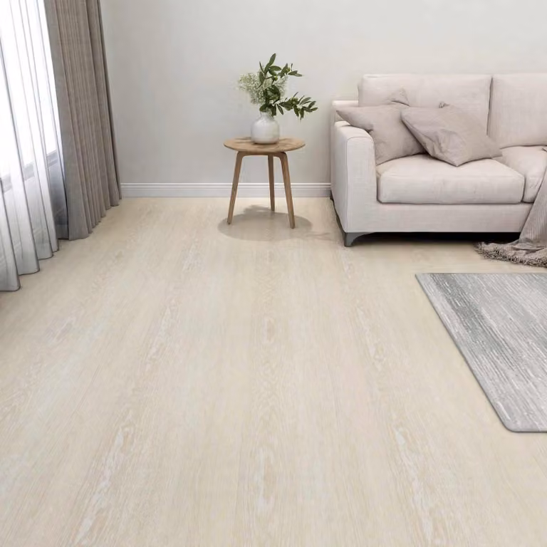 Tavole per pavimenti adesive vidaXL in PVC bianco e beige, 5,11 m² (55 pezzi)