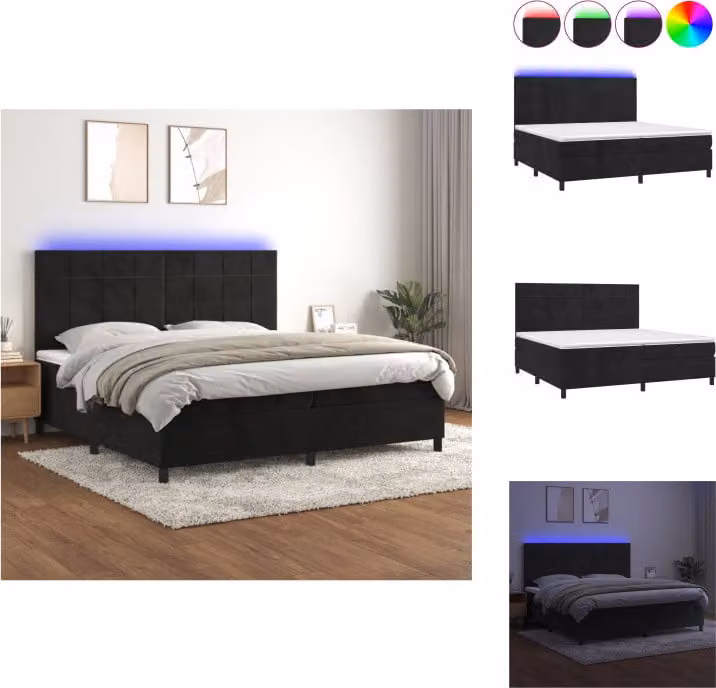 vidaXL Letto a molle con materasso e LED nero 200x200 cm in velluto - Letti e strutture letto