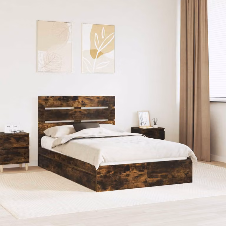 Letto con contenitore e cassetto vidaXL in rovere fumé marrone L: 135 cm, P: 190 cm