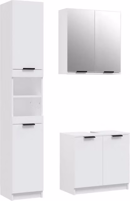 Set di Mobili da Bagno | Armadio da bagno 3 pz Bianco in Legno Multistrato