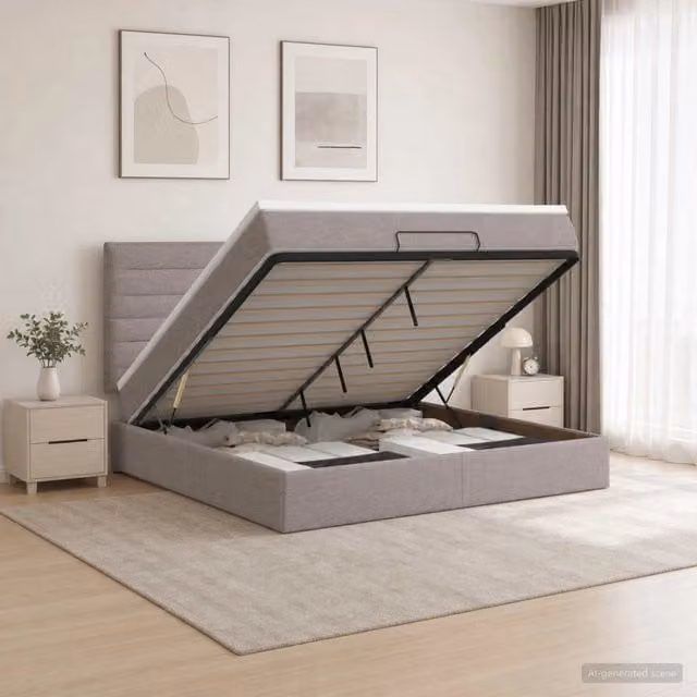 Letto ottomano con materasso vidaXL in tessuto beige, grigio e bianco L/P: 140 x 190 cm