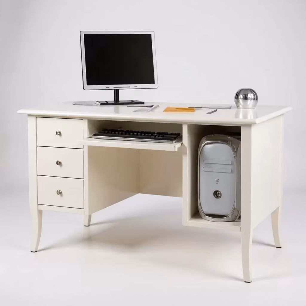 Scrivania porta computer in legno di pino bianco opaco Mobili 2G L: 130 cm, P: 75 cm, H: 81 cm – 1