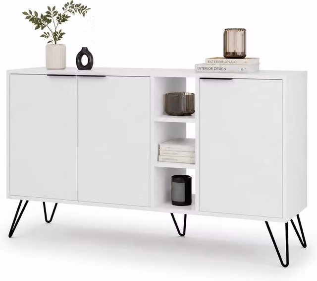 Madia Moderna Credenza con 3 Ante e Vani a Giorno 142x83 cm Zaffiro di Bianco