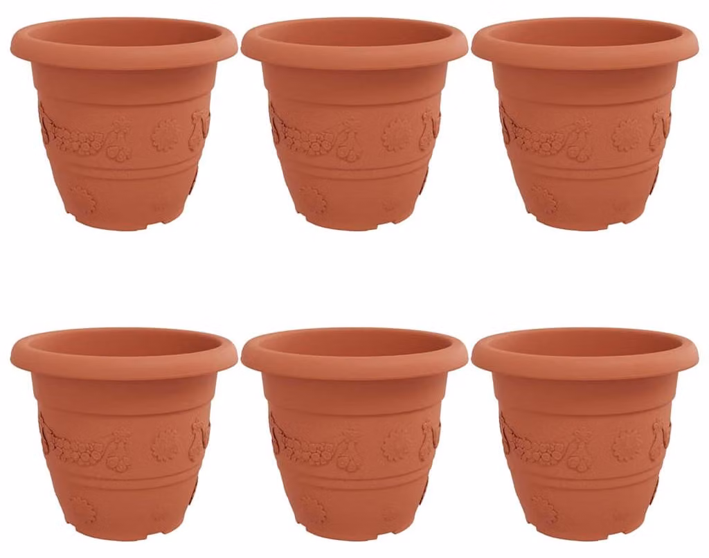 Vaso Rotondo per Fiori 6 pcs Rosso Mattone Ø 34 x 28 cm