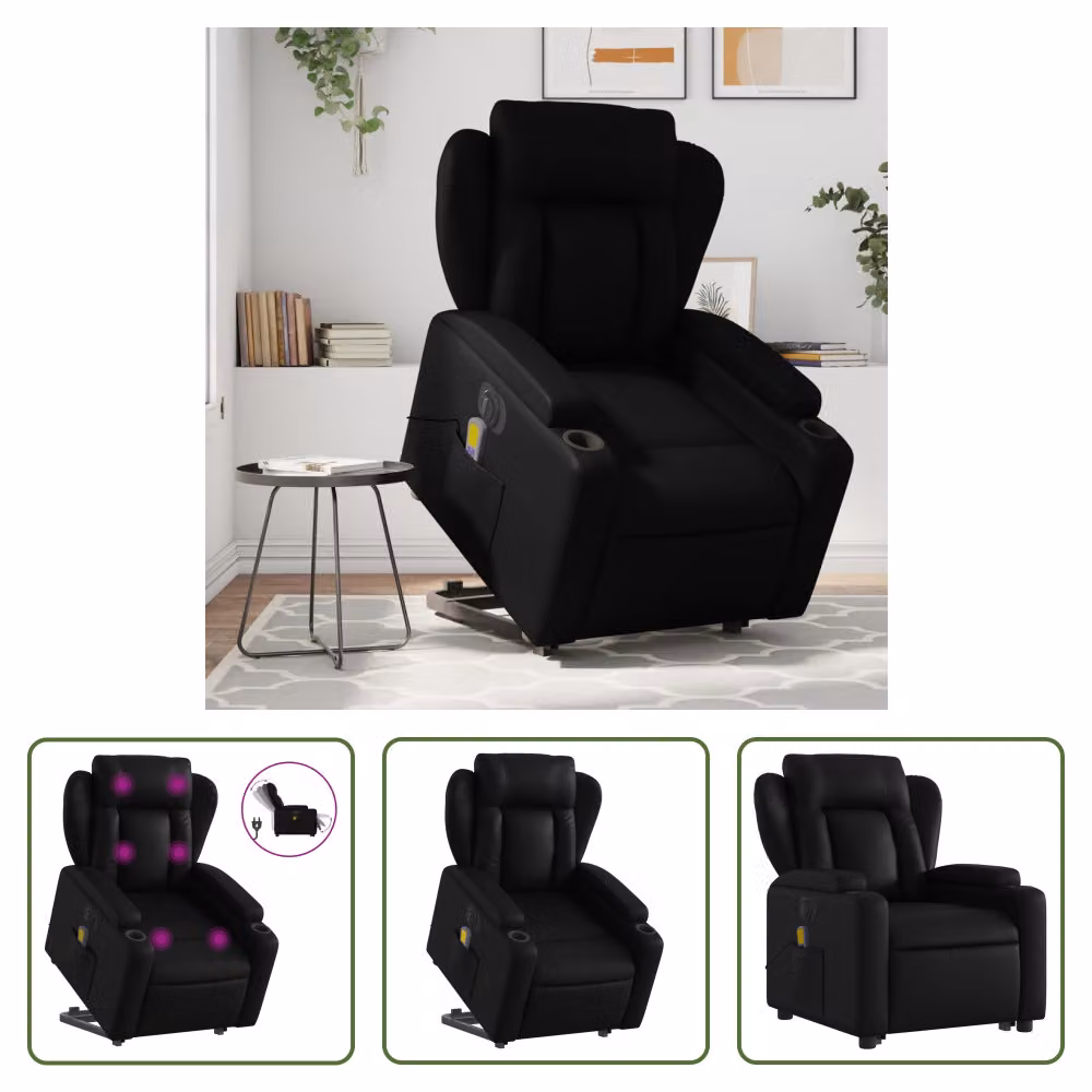 The Living Store Sedia massaggiante con supporto in piedi elettrica in ecopelle nera