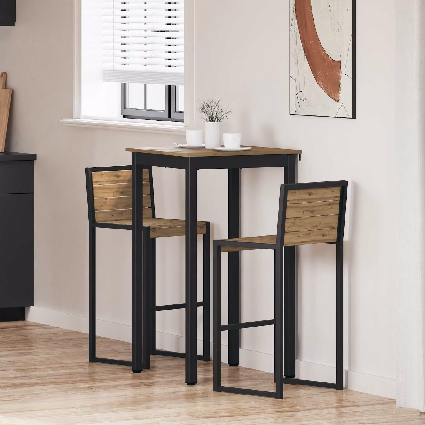 vidaXL Tavolo Bar Moderno Quadrato in Legno Ingegnerizzato e Metallo, Colori Nero e Marrone, L: 60 cm, P: 60 cm, H: 105 cm