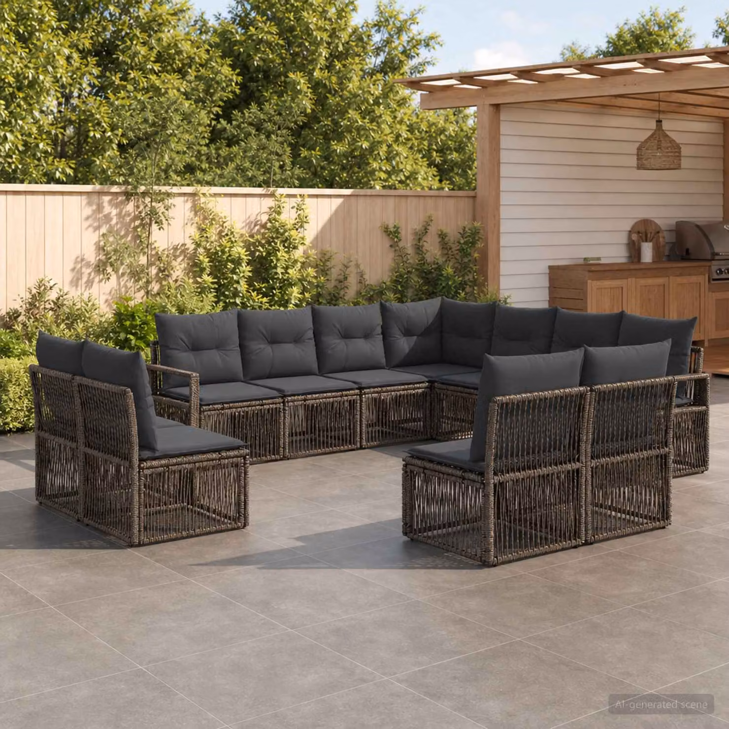 Set Divano da Giardino vidaXL 11 pz Grigio con Cuscini e Struttura in Metallo e Polyrattan a Forma a U