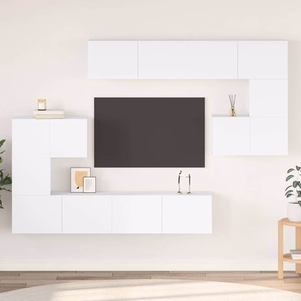 Set Mobili Porta TV Moderno vidaXL in Legno Multistrato e MDF Bianco 8 Pezzi