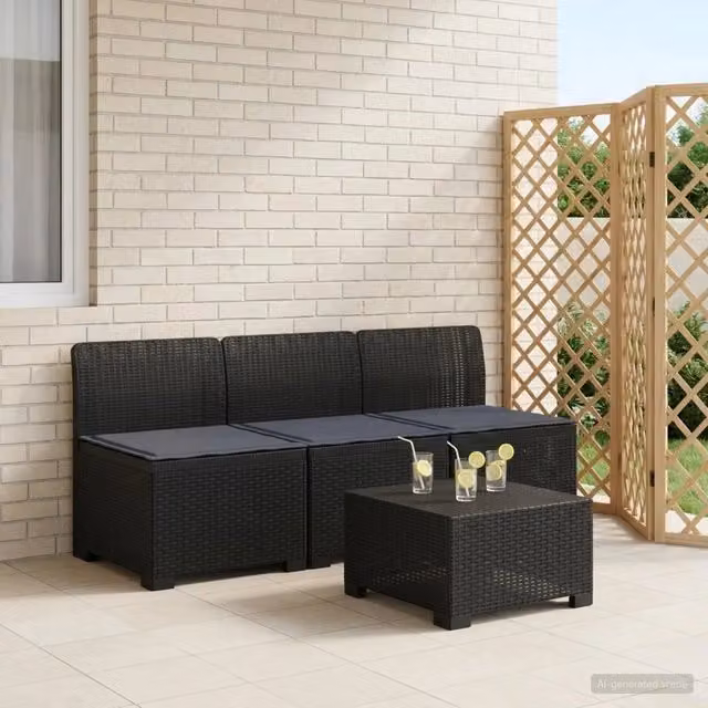 Divano da esterno-Divano da Giardino 3 posti con cuscini in look rattan PP 739862