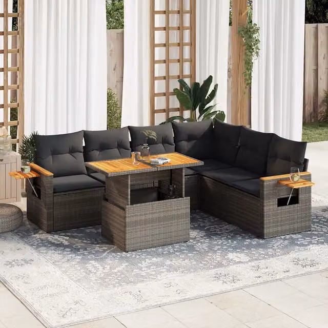 Set Divani da Giardino 7pz con Cuscini Grigio Polyrattan Acacia 3327609