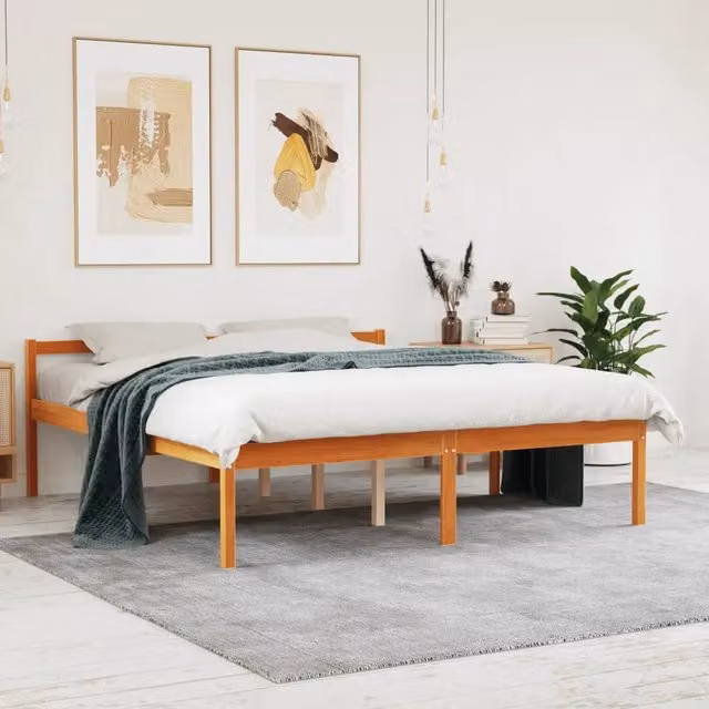 Letto per anziani vidaXL in legno massello di pino color marrone cera L/P: 160 x 200 cm