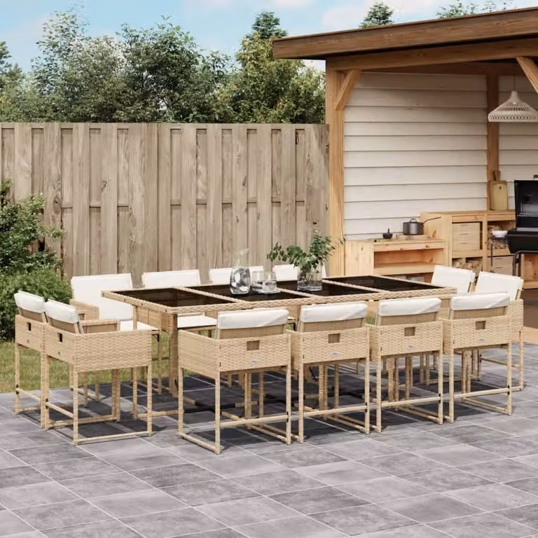 Maison Exclusive - Set da Pranzo da Giardino 13 pz con Cuscini Beige in Polyrattan